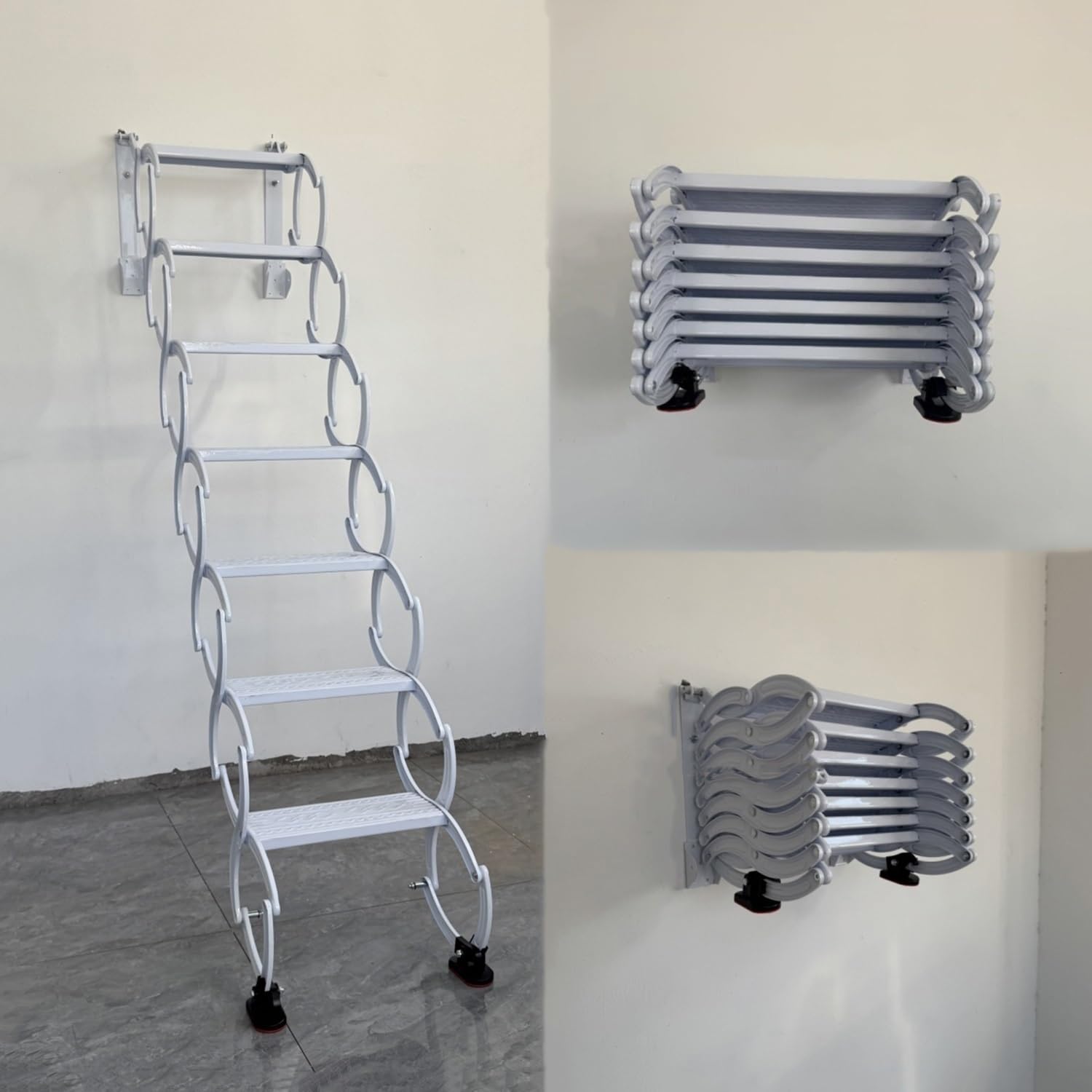 Einziehbare, Faltbare Dachbodenleiter, Teleskop-Dachbodenleiter mit Pull-Down-System, Dachboden für drinnen und draußen, an der Wand montierte Dachbodentreppe, Zugangsleiter(4 Steps 130CM)