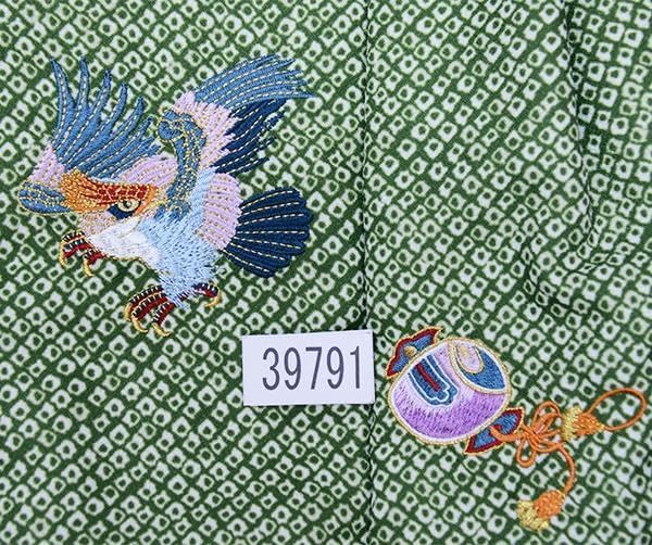 七五三 三歳 男児 被布着物セット 疋田鹿の子柄 被布に刺繍入り 緑×