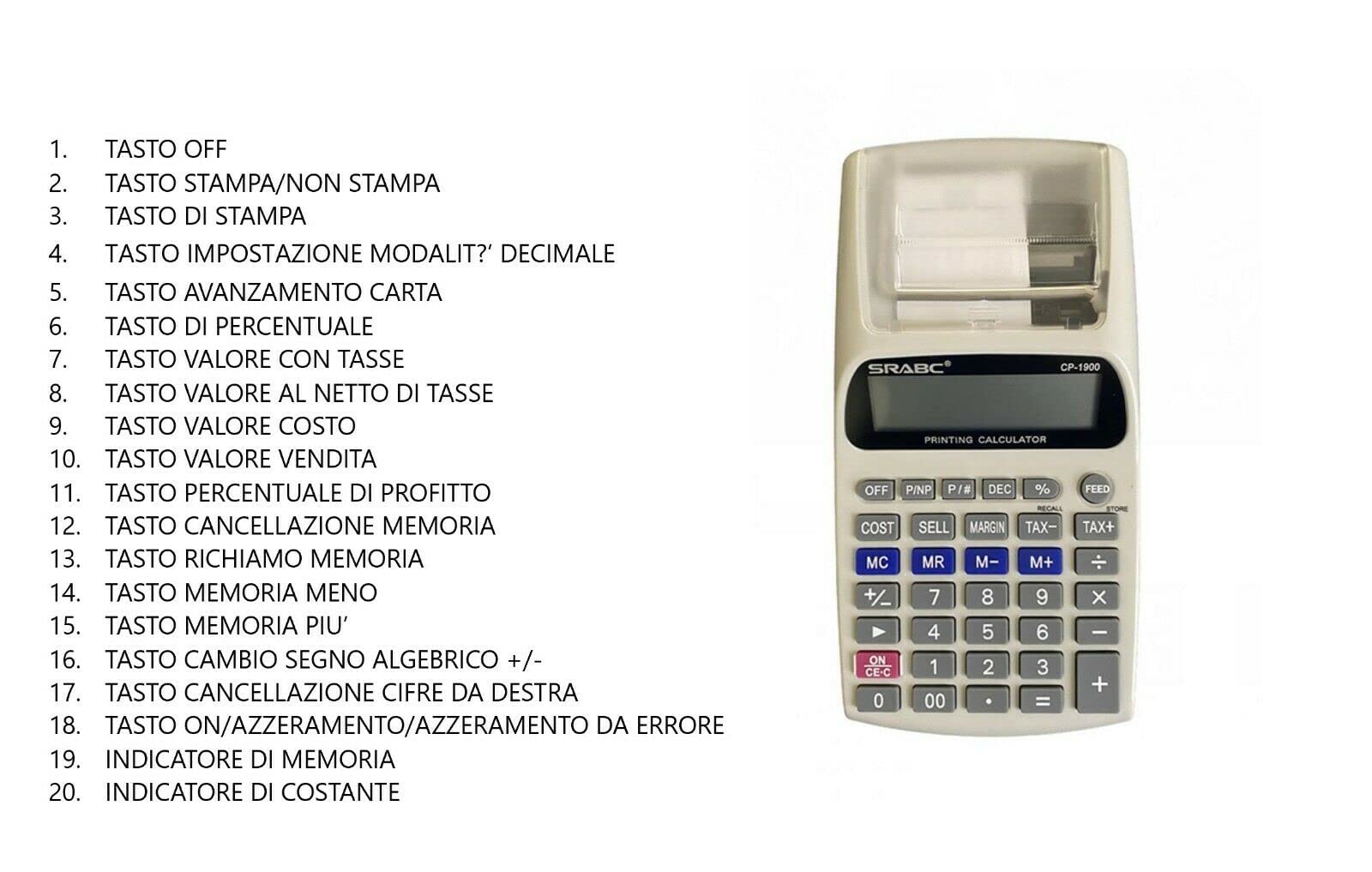Calcolatrice scrivente,con Stampante per scontrini Non fiscale con Display LCD a 12 cifre per aziende, Negozi, attività Dimensioni: 19 x 9,5 cm