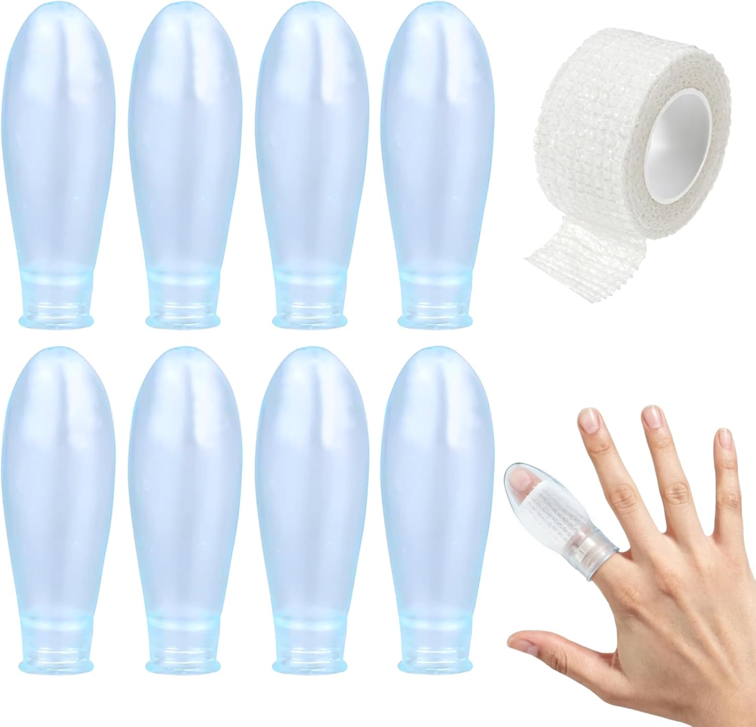 8PCS Waterproof Finger Protectors, Reusable Silicone Finger Protectors with Care Bandage, Waterproof Finger Covers for Shower Swimming,Manicure,Durable Nail Soaking and Wound Protection