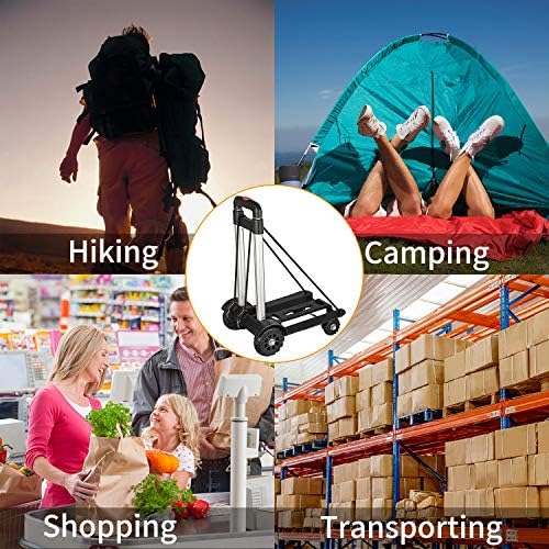 Folding Hand Truck and Dolly, Foldable Truck trolley, 50 Kg Heavy Duty 4-Wheel Solid Construction Utility Cart Compact and Lightweight for Luggage, Personal, Travel, Auto, Moving and Office Use