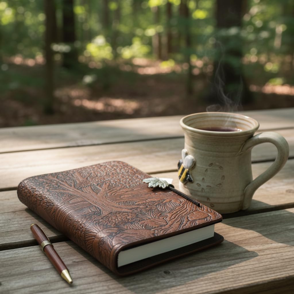 Creekside Maple Tree American-Made Embossed Leather Writing Journal Cover, 6 x 9-inch + Refillable Hardbound Insert Book