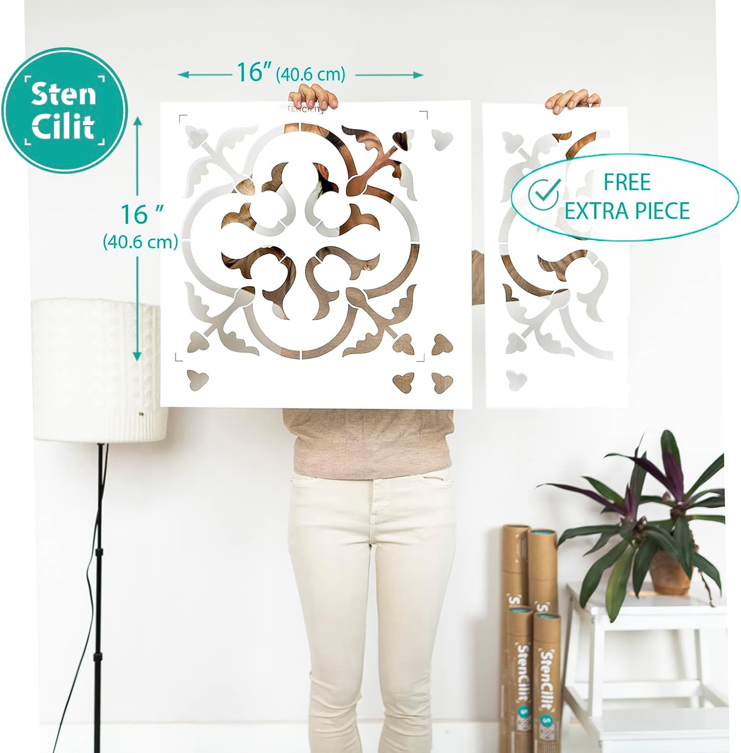 STENCILIT® Scandinavian Floor Stencil - Repositionable for 16x16 in Tile, Floor Stencils for Painting, Concrete Stencils for Patio, Large Size