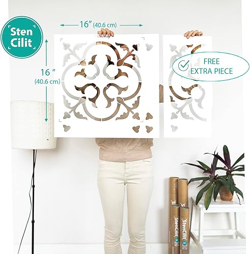 Vista 3 de STENCILIT® Scandinavian Floor Stencil - Repositionable for 16x16 in Tile, Floor Stencils for Painting, Concrete Stencils for Patio, Large