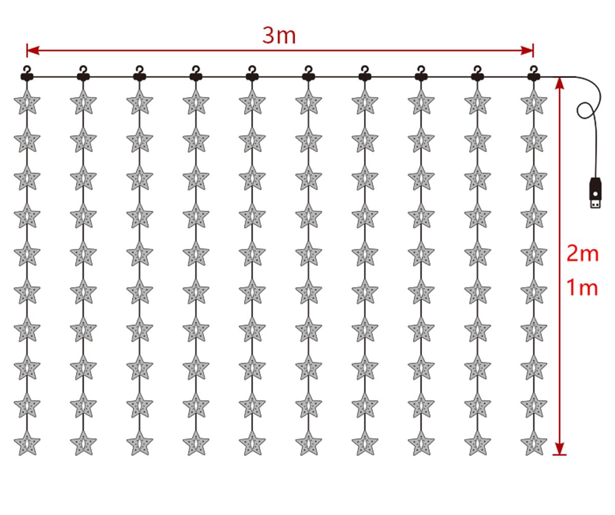Lámpara de pantalla estelar, Lámpara de estrella de ventana Enchufe USB 8 modos flash Fairy Light Navidad, fiesta (3 * 1m 100LED)