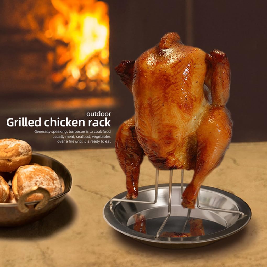 Antcher Chicken Roaster Rack, Stainless Steel Vertical Beer Can Chicken Holder with Drip Pan, BBQ Roasting Stand for Grill Oven