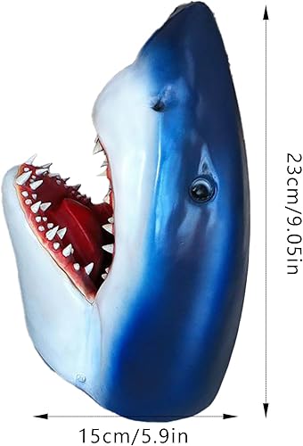 Miniatura 5 de Gran estatua de arte de jardín de tiburón blanco, escultura única de cabeza de tiburón blanco, estatua única de resina 3D de mandíbulas para colgar