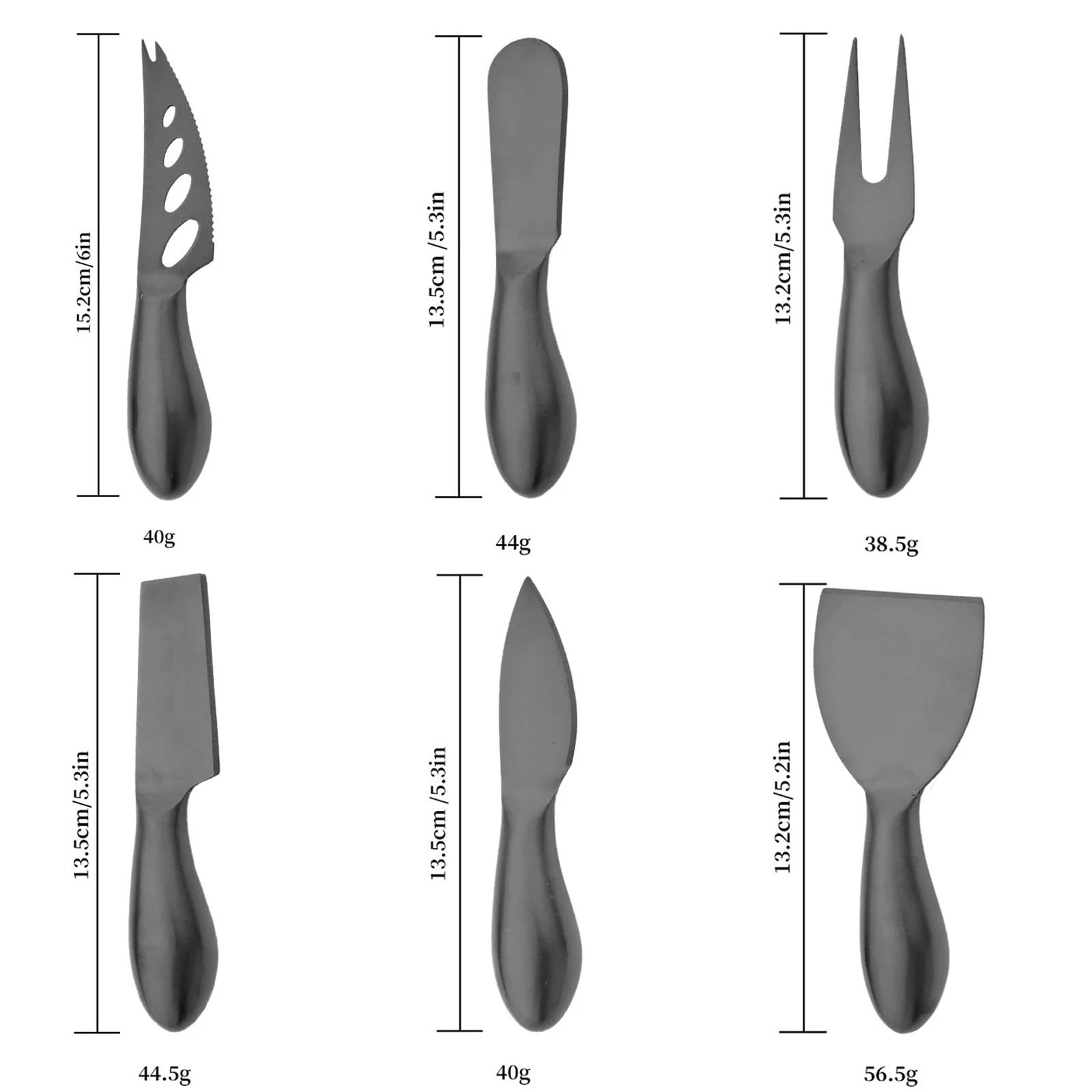 Mattschwarzes Messerset Käsebesteck aus rostfreiem Stahl Käsehobel Cutter Griff Minimesser Buttermesser Spatel Gabel(Chocolate)