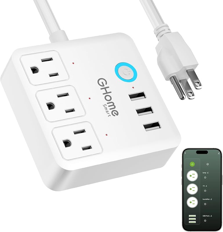 Power Strip Surge Protector 10A, Smart Plug that Works with Alexa & Google Home, 6 in 1 WiFi Outlets with APP Control, White Extension Cord 2.4G WiFi Only, ETL FCC Listed, No Hub Needed