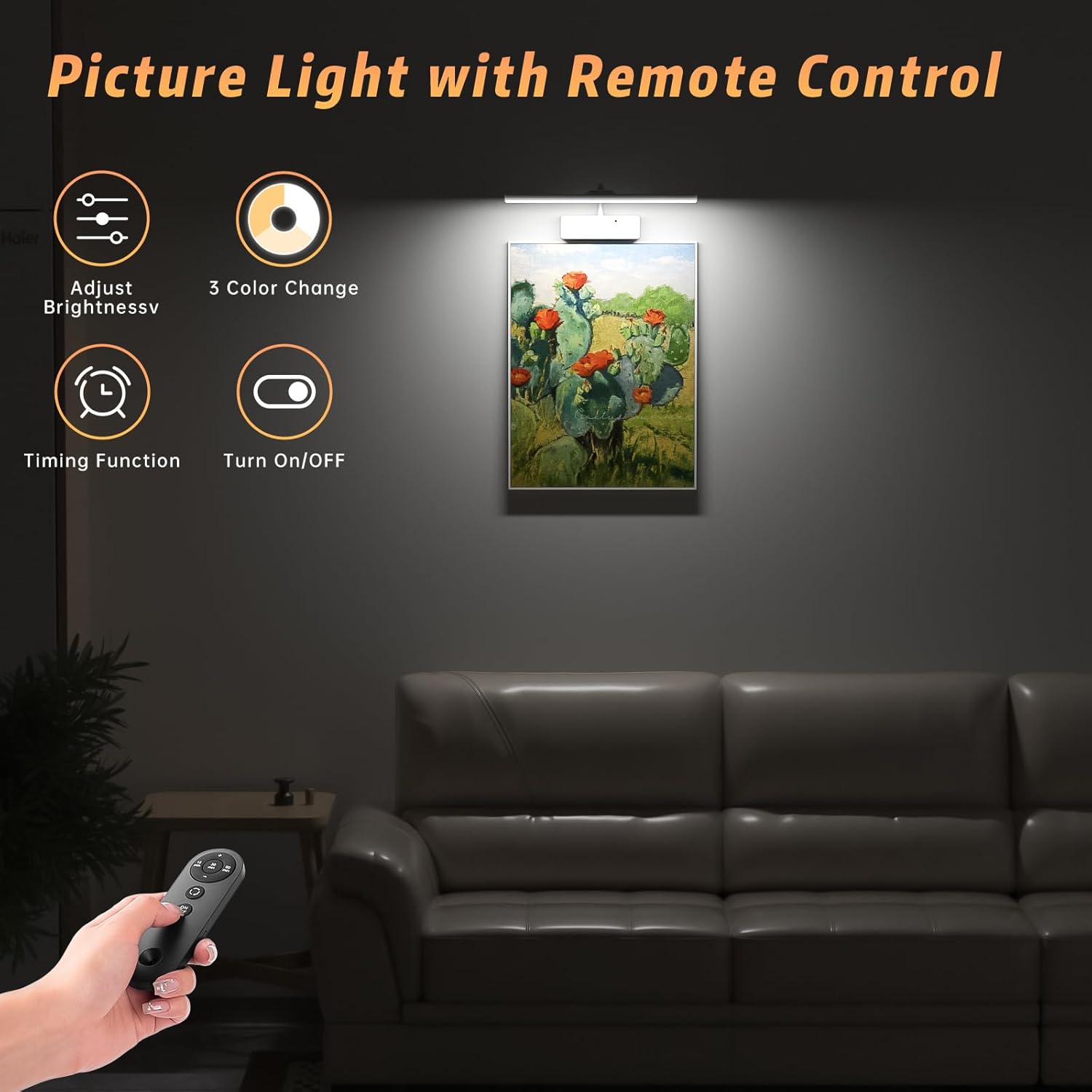 Lightbiz Picture Light, 15.35inch 5400mAh Rechargeable Picture Lights for Wall Battery Operated Wall Lights, 3 Colors Paintings Light Dimmable Art Light for Artwork, Gallery (White)