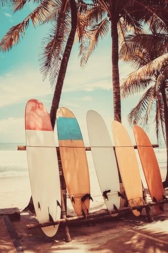 Miniatura 6 de Póster de tabla de surf, palmera, surf, viajes, playa, playa, paraíso tropical, arte del mar, olas de arena, estética, vintage, retro, vintage,