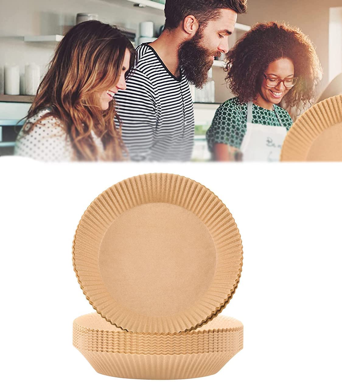 HSFN 50/100Pcs Air Fryer Parchment Paper Liners Non-stick Disposable, Air Fryer Paper, Waterproof, Greaseproof, Basket Unperforated Round Parchment Paper for Baking (50pcs)