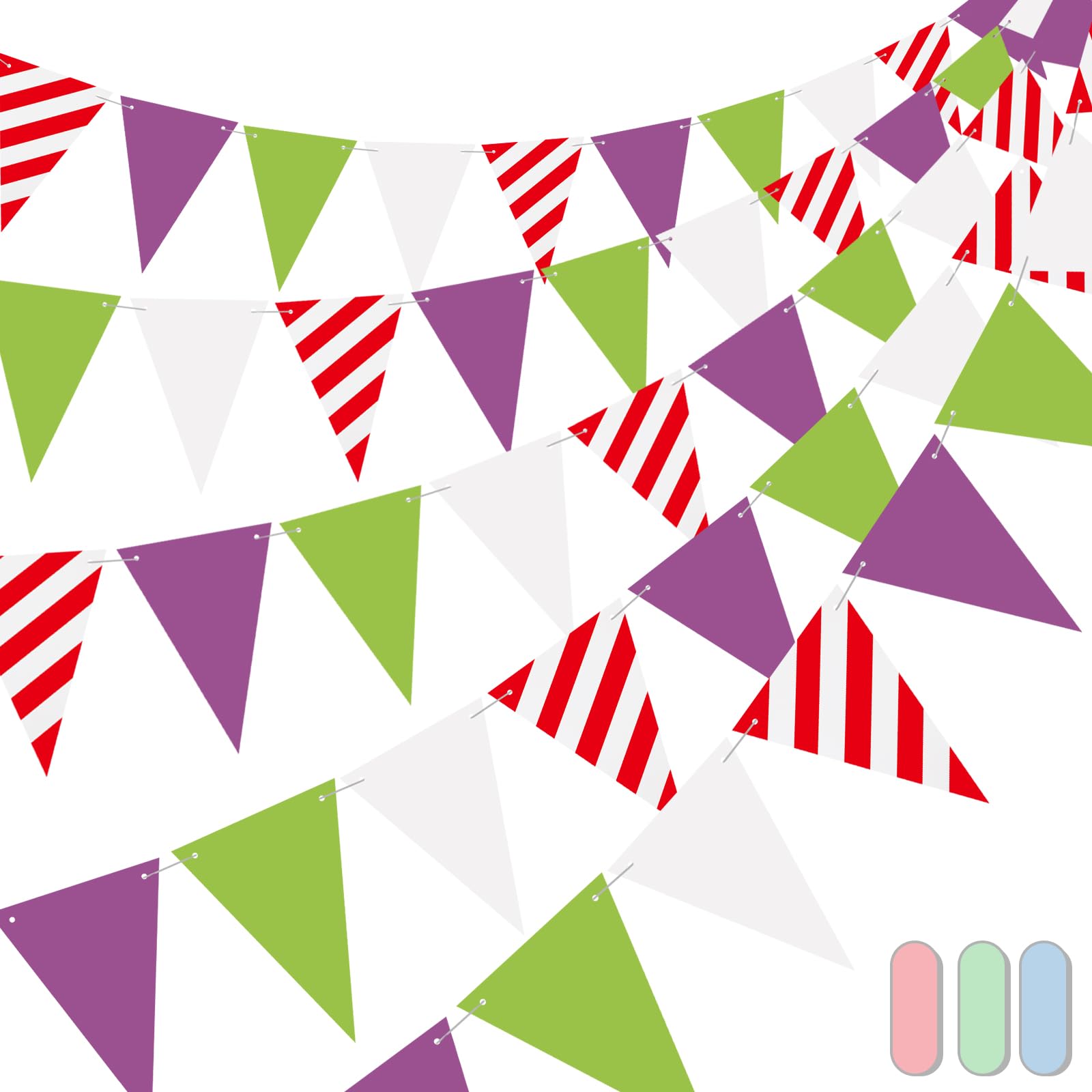 SmoothNovelty 5 Stück Cartoon-Licht-Spielzeug-Themenparty-Dekorationen, Banner | Dreieckige Wimpelflagge mit Spielzeugthema, grün, lila, weiß, für Spiel 1., 2., 3., 4., 10. Geburtstag, Partyzubehör
