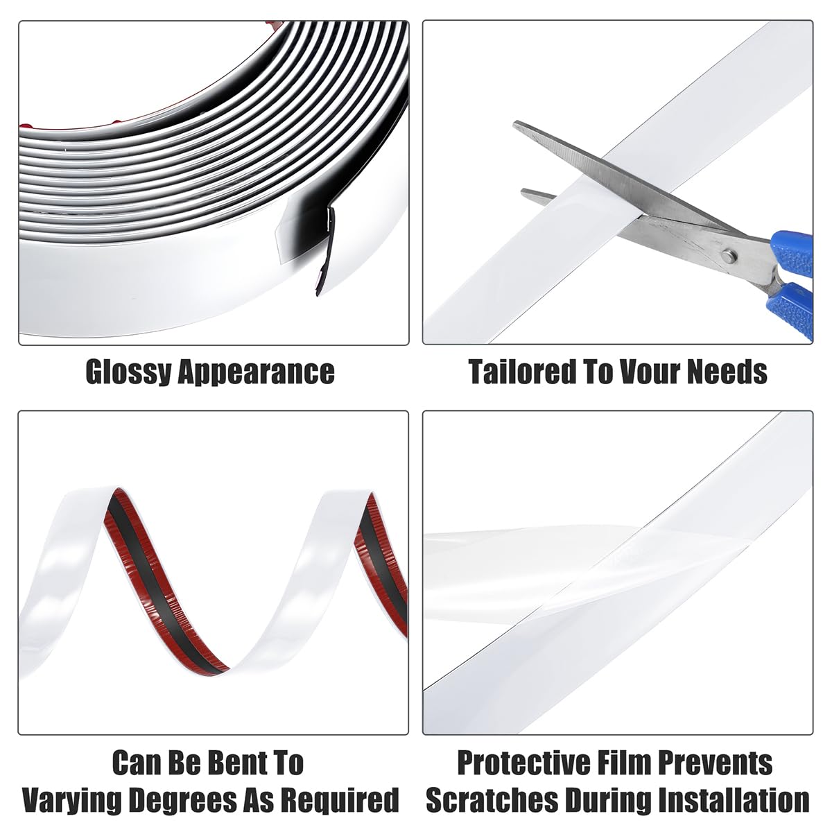 JNNJ Striscia Decorativa Cromata per Auto, Protettore Universale Chrome Decorazione Striscia Del Bordo Della Porta, Striscia Cromata Flessibile per Auto, Modanature Cromate Dell'automobile(Argento)