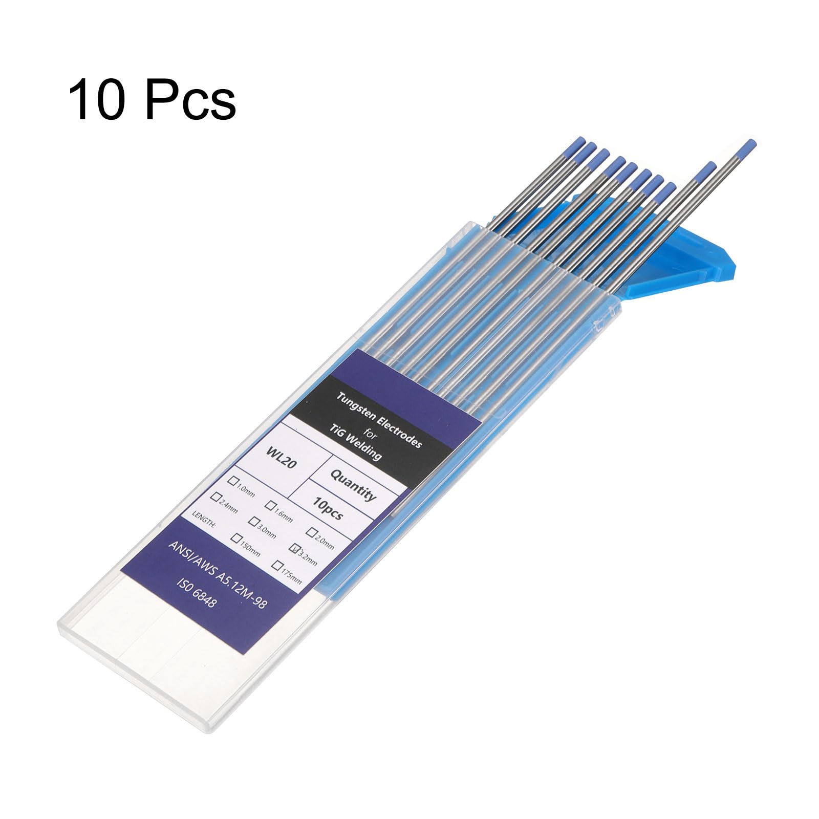 QUARKZMAN 10 Piezas De Electrodos De Tungsteno Para Soldadura TIG 1/8" X 7" 1.8-2.2% Lantano Para Soldadura De Acero Inoxidable, Soldadura De Aleación Magnesio Manufacturera, Azul WL20
