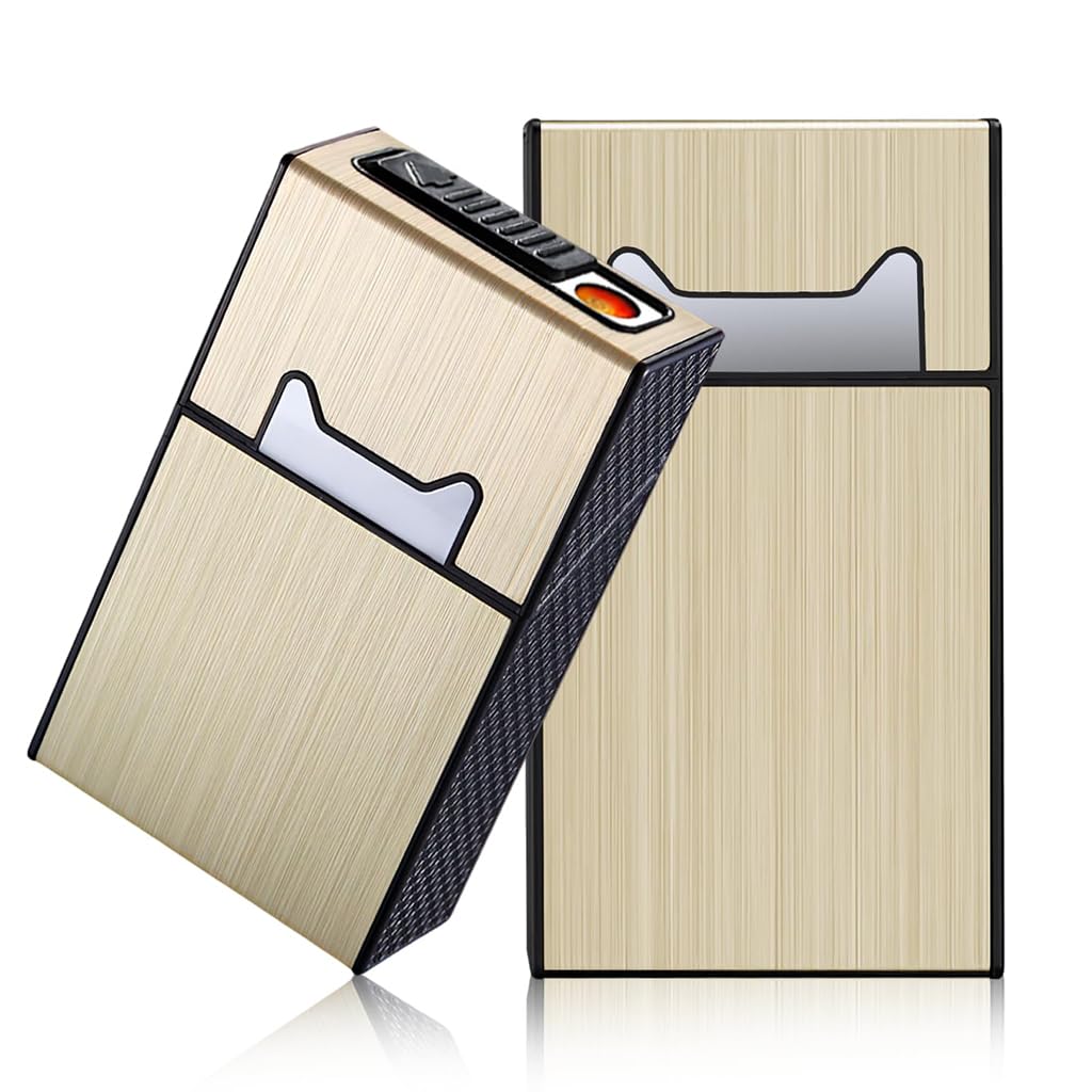 GUSTAVE® 2-in-1 Cigarette Case with USB Rechargeable Flameless Lighter, Waterproof Aluminum Alloy Holder Fits 20 Regular Cigarettes, Portable Windproof, Durable & Elegant Gold Finish-image-13