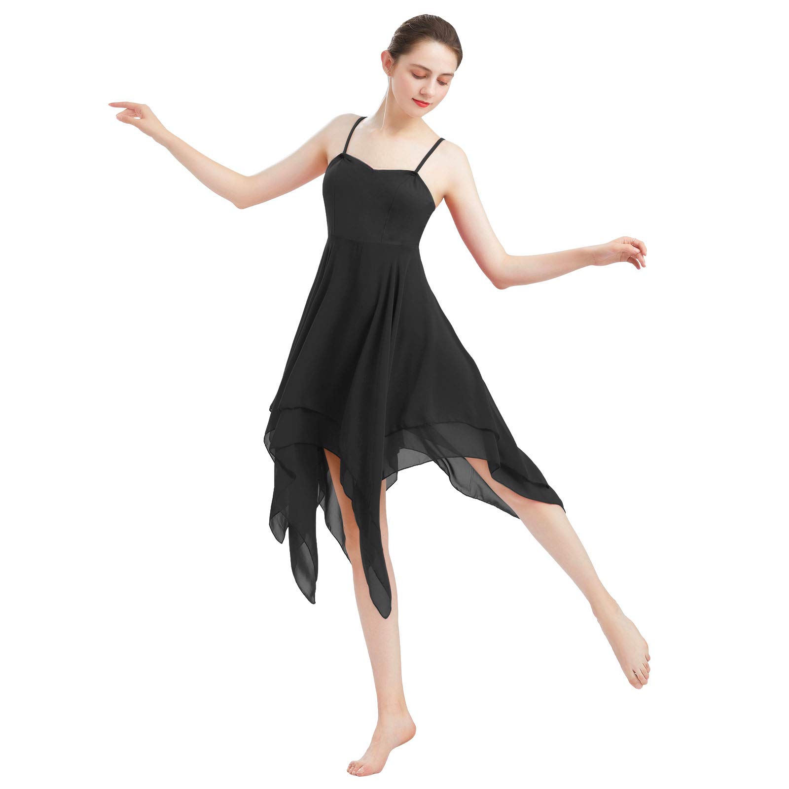 ODASDOWomen Lyrical Dance Costume Modern Contemporary Ballet Dancewear Spaghetti Strap Chiffon Flowy Dress