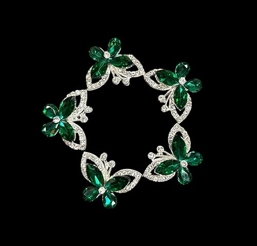 Miniatura 2 de 5 piezas de diamantes de imitación brillantes con parte trasera plana de mariposa de cristal (verde esmeralda)