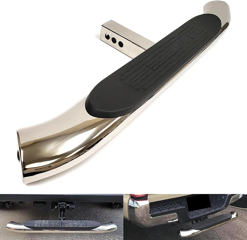 Polished Chrome 37" Towing Hitch Trailer Tow Hitch Step Bar 4" Oval Curved Rear Bumper Guard for 2" Receiver SUV Pickup Truck