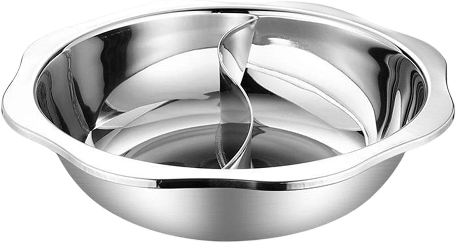 Fenteer Stainless Steel Shabu Shabu Pot Double Favor Versatile Chinese Mandarin Duck Pot Soup Cookware for Kitchen Camping Commercial, L