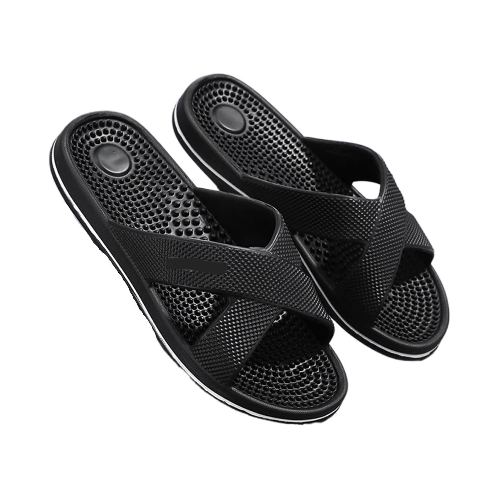 Männer Massage Hausschuhe Atmungsaktive Haus Badezimmer Schlafzimmer Flip-Flops Strand Plus Größe(Black,47-48)