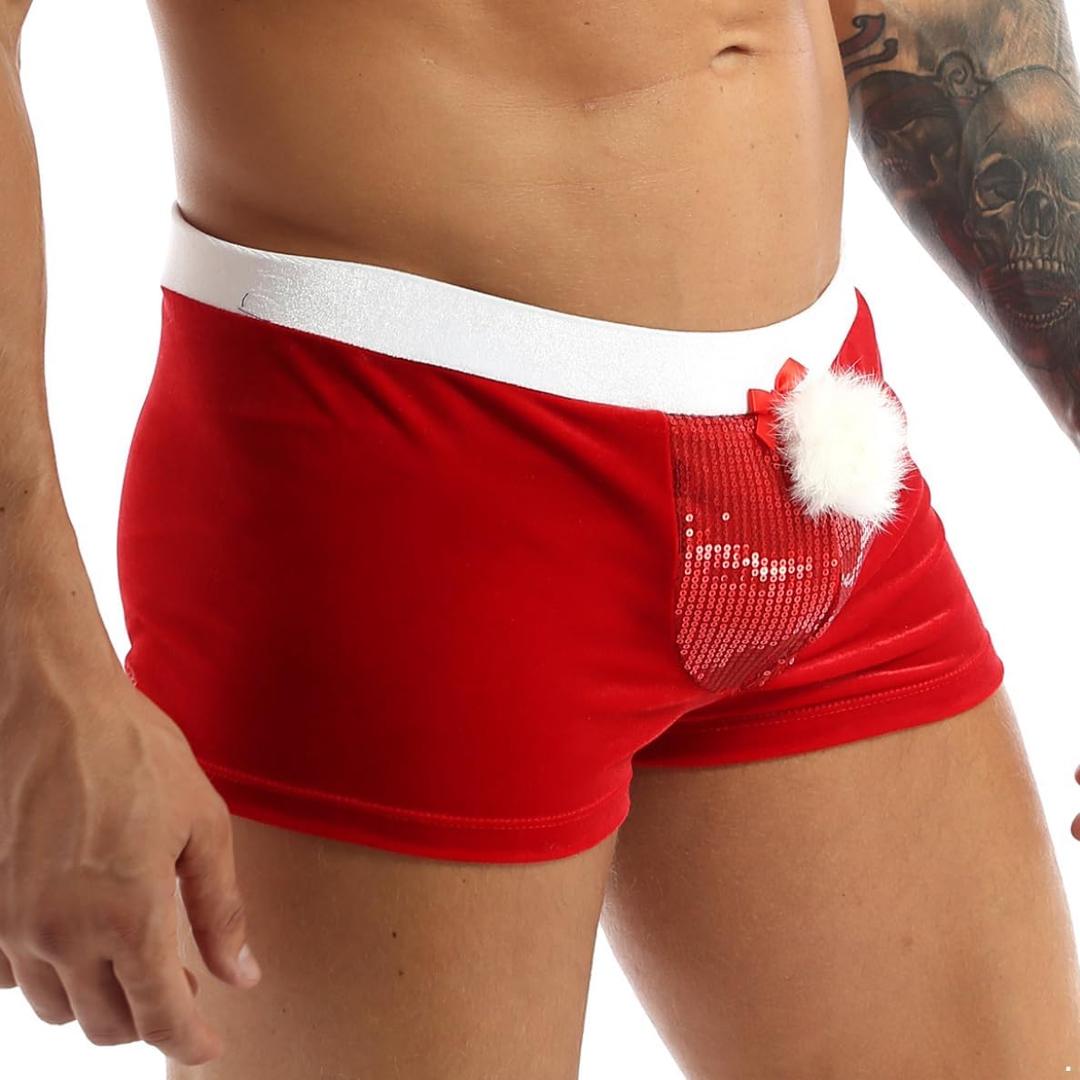 ACSUSS Men's Faux Leather Mr Claus Santa Christmas Novelty Belt Print Boxer Shorts