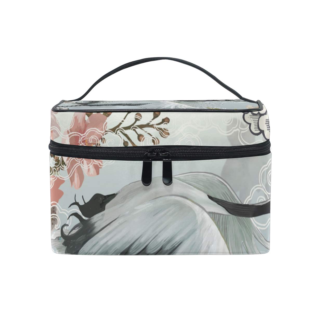 Hengpai Flying Elegant White Japanese Crane Cosmetic Bag Travel Makeup Train Cases Storage Organizer for Women