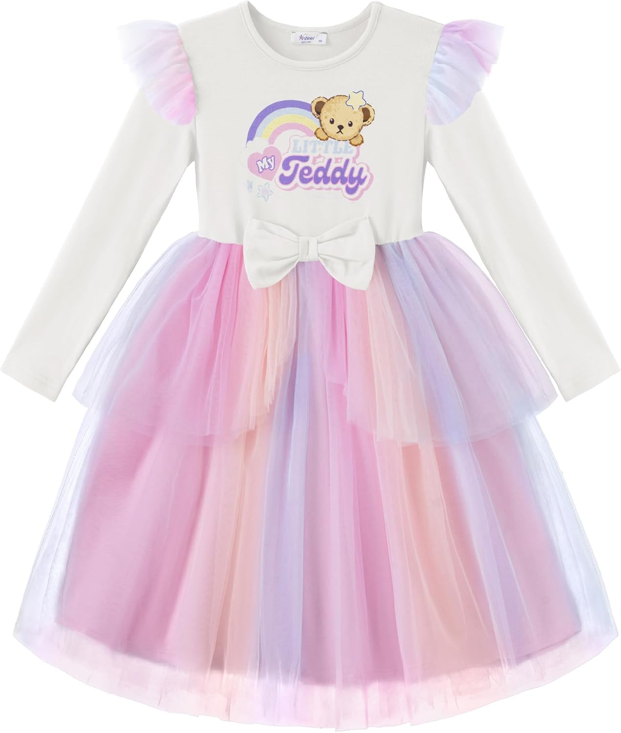 Arshiner Toddler Girls Tutu Dress Princess Tiered Tulle Long Sleeve Bowknot Birthday Party Dresses