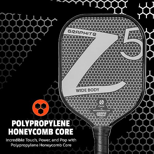 Image of Onix Graphite MOD Z5 Carbon Fiber Pickleball Paddle with Wide-Body Shape. Honeycomb Core, Graphite Face & Cushion Comfort Pickleball Paddle Grip