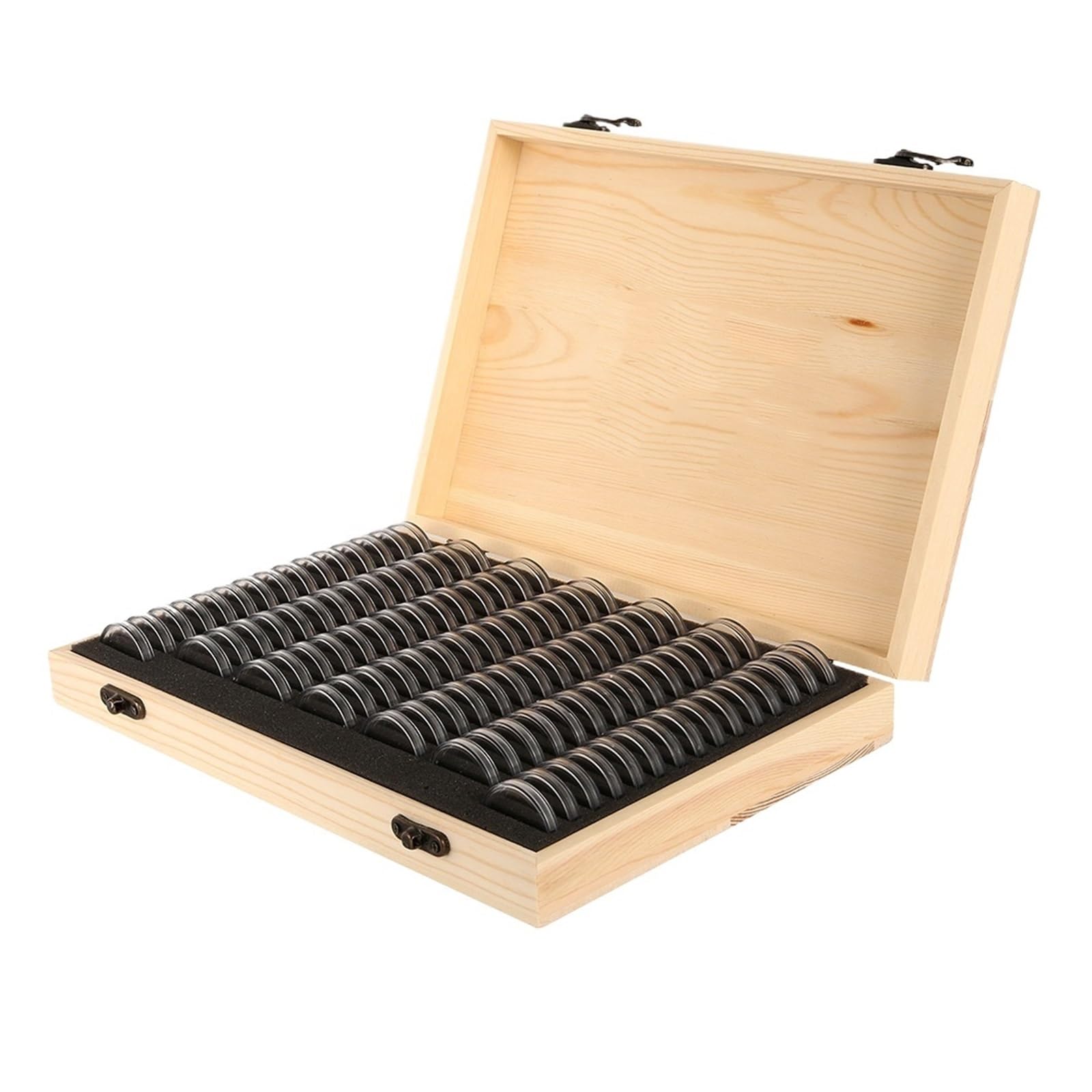 ZythrXLate Wooden Coin Collection Box Wooden Coin Storage Box 100-Slot Capsules Universal Container with Adjustment Pad Commemorative Collection Case for Coin Collectors(A)