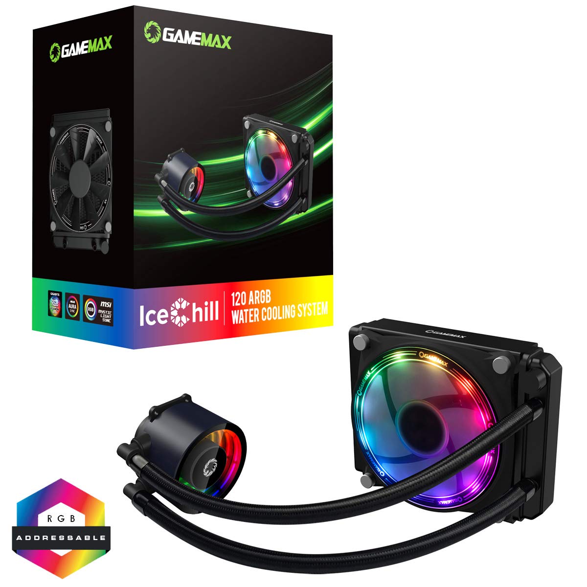 Buy GameMax Ice Chill 120mm ARGB AIO Water Cooling System, Infinty Mirror Design, 1 x 120mm ARGB