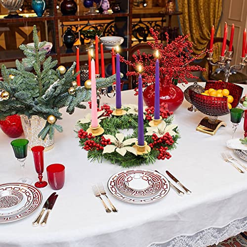 Niky 13 Inch Artificial Advent Christmas Wreath With Red Berries, Ivory Poinsettias And 4 Candle Ring, Green Cedar Branches Wreath For X-Mas Table Decoration, Nkus-Wreath-Bai #TOP3