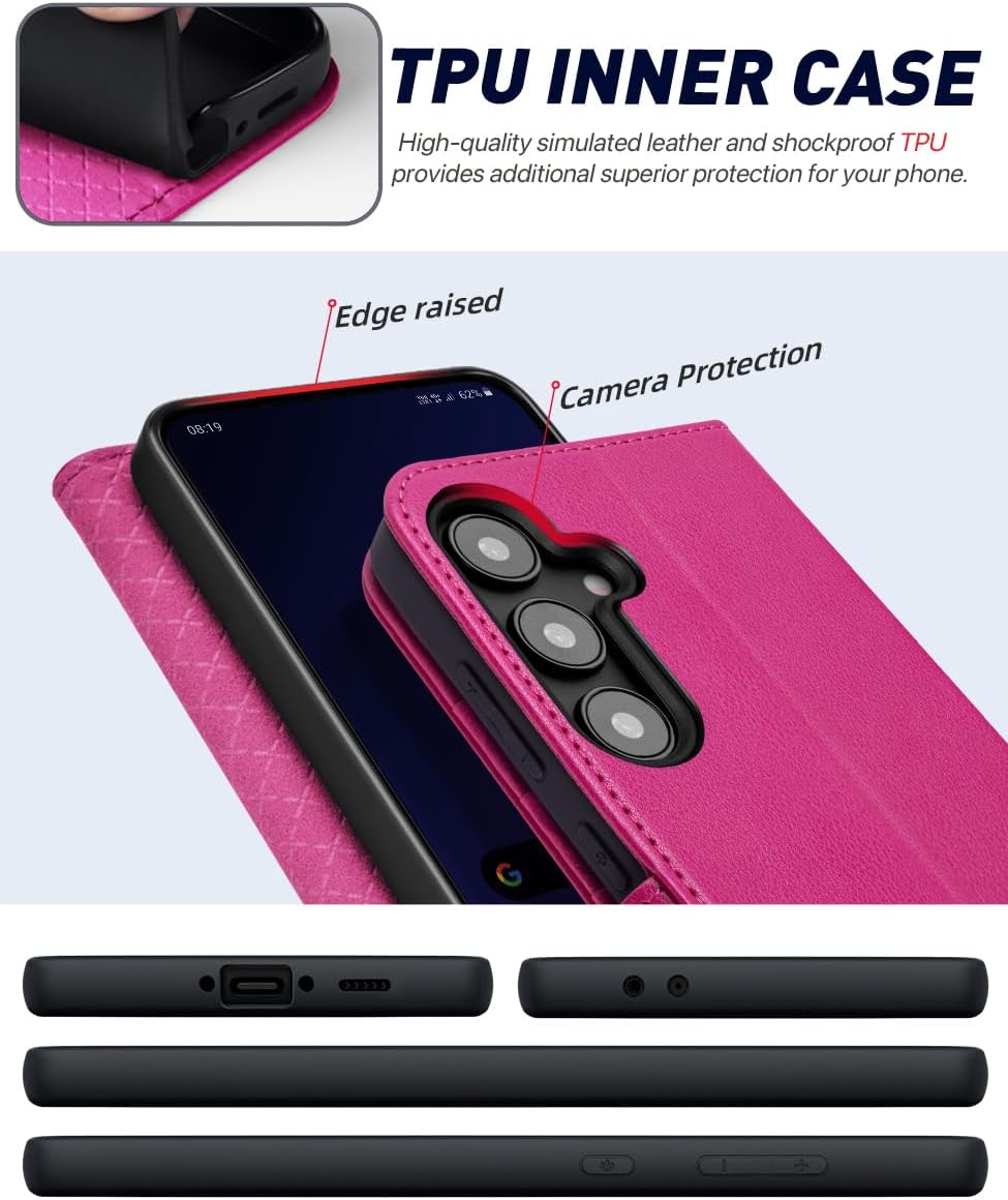 OCASE Compatible with Samsung Galaxy S24 FE Wallet Case, PU Leather Flip Folio Case with Card Holders RFID Blocking Kickstand [Shockproof TPU Inner Shell] Phone Cover 2024 - Rose
