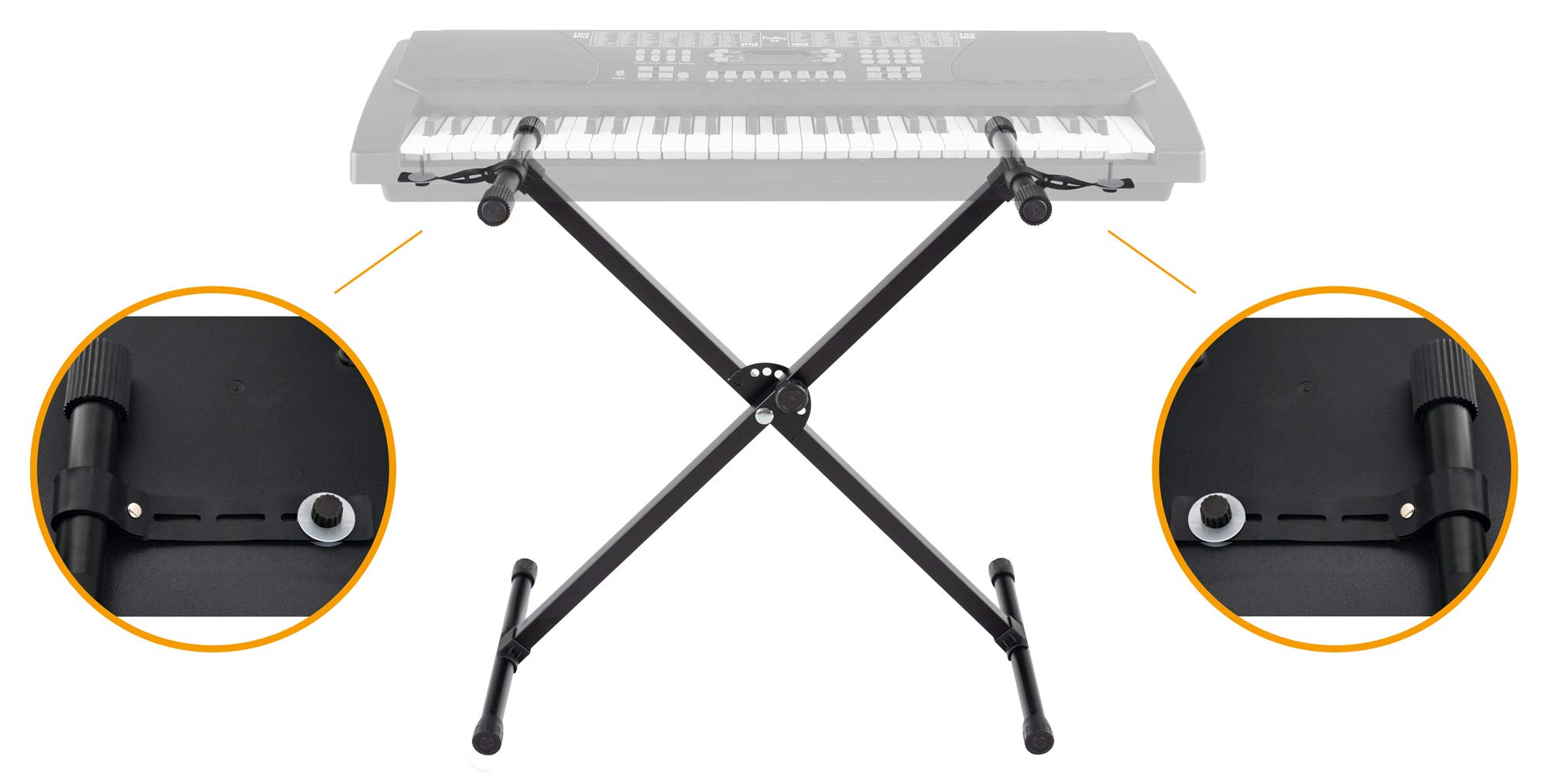 FunKey Supporto Tastiera con Struttura a X - Chiusura a Strappo Affidabile - Con Manicotti Antiscivolo Integrati - Supporto dal Design Pieghevole - Include Cinghie di Fissaggio Robuste