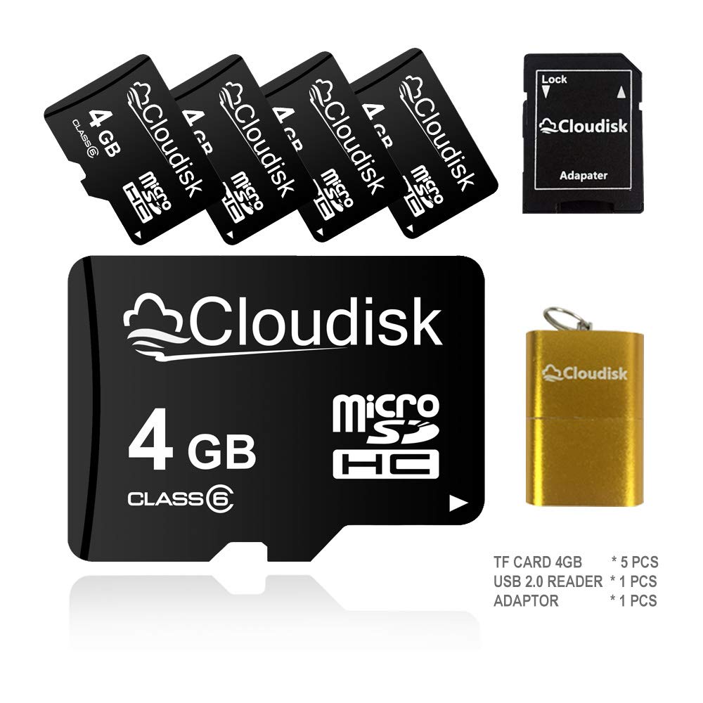 5 Pack 4 GB Micro SD Card with MicroSD Adapter Card Reader Memory Card Bulk Sale (5Pack 4GB)