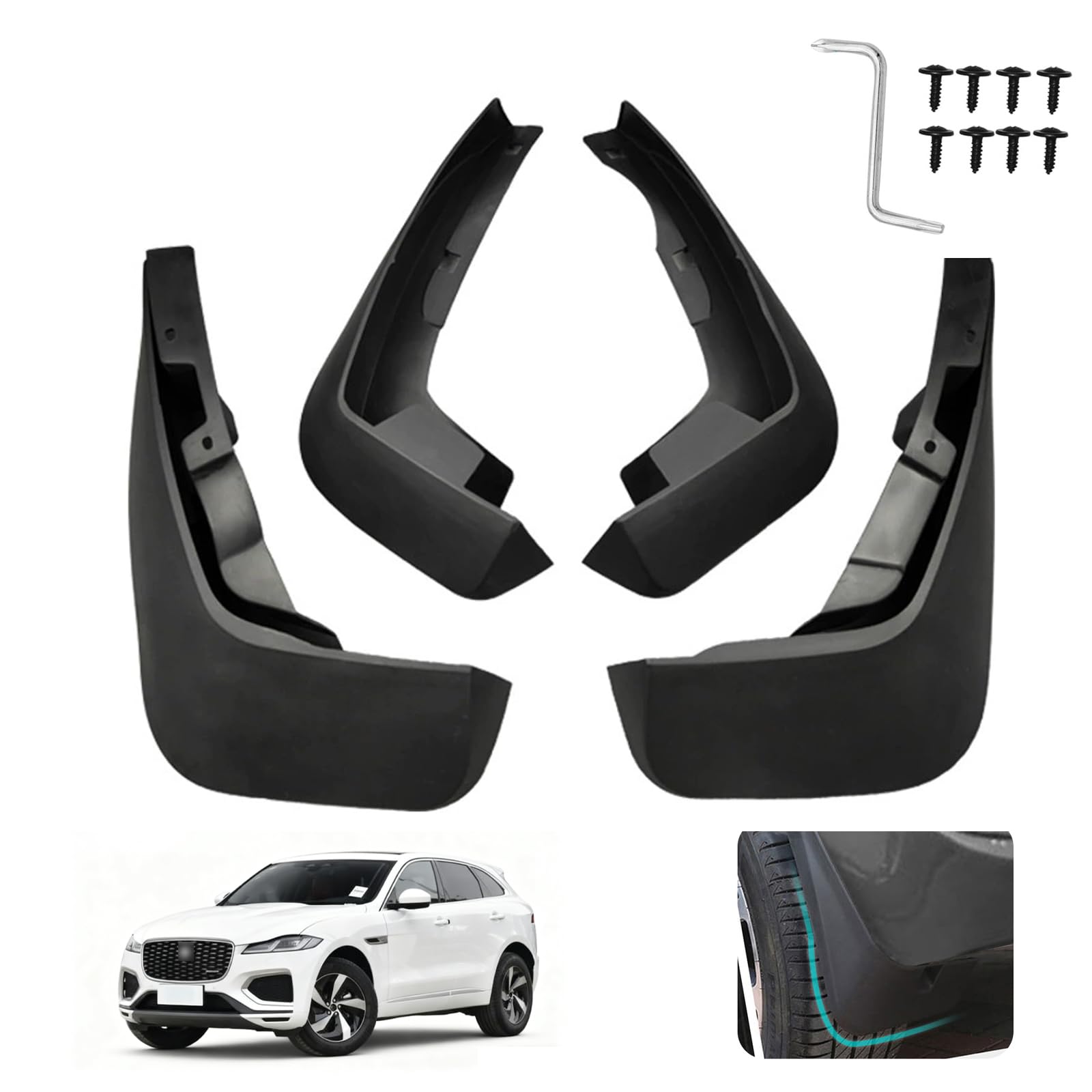 Custom Fit for Mud Flaps 2017-2024 Jaguar F-Pace (No SVR Models) Mud Splash Guard Front and Rear 4-PC Set