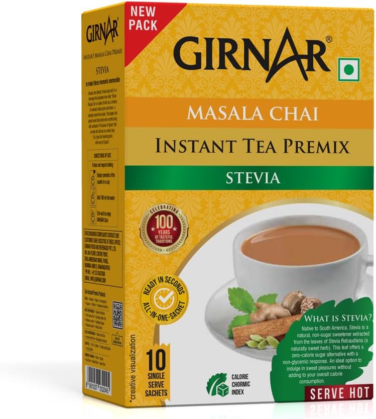 Instant Masala Chai Premix With Stevia Black Tea Granules-10 Sachets,90 Grams