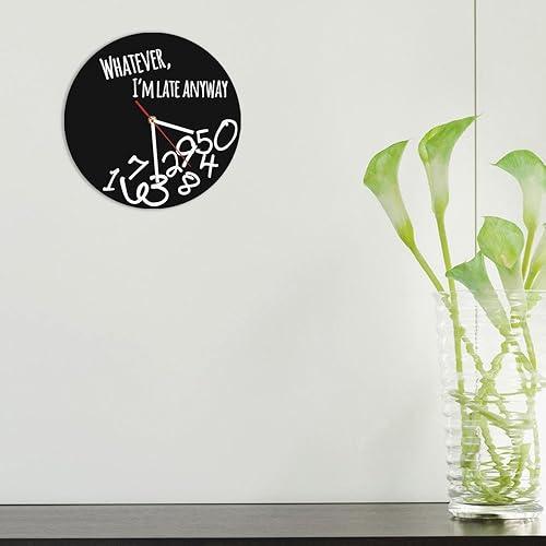 Miniatura 5 de The Geeky Days Whatever I'm Late Anyway - Reloj de pared negro Whatever Modern - Reloj de pared con letra inglesa, reloj personalizado con lo que