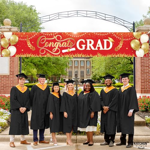 Image of Graduation Decorations 2026 | Xtralarge Red And Gold Congrats Grad Banner 2026-120x20 Inch | Graduation Yard Banner | Congrats Grad Yard Banner | Graduation Yard Signs | Katchon