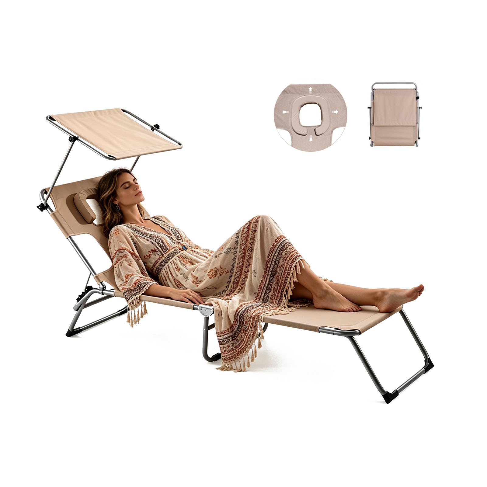 JYHCD Folding Sun Lounger with Face Hole,Garden Recliner Chair Sunbed