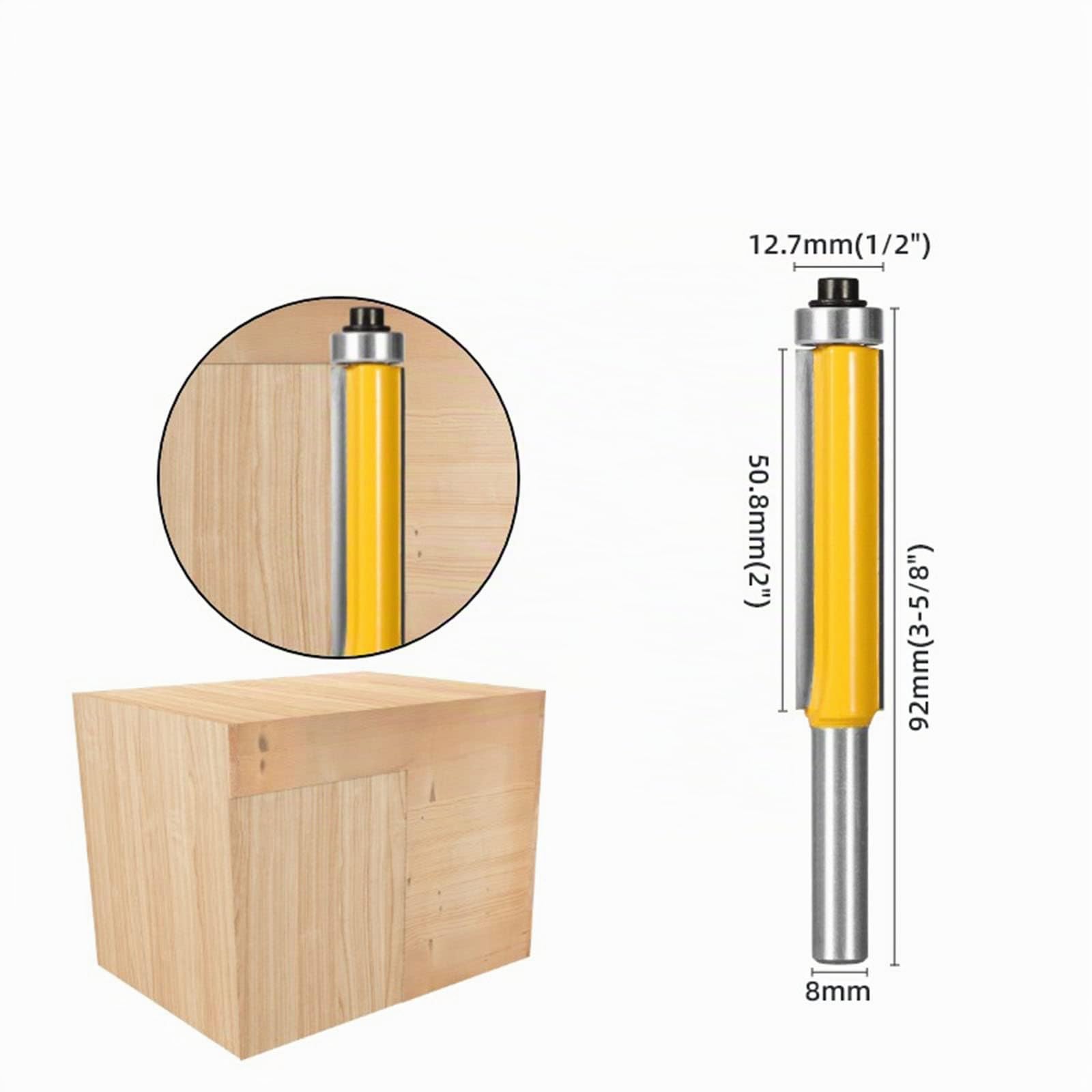 BIGP Set di 3 Fresa per Rifilare con Cuscinetto, Frese con gambo da 8 mm, Fresa a Taglienti Diritti, lama extra lunga e dritta, Fresa per Legno