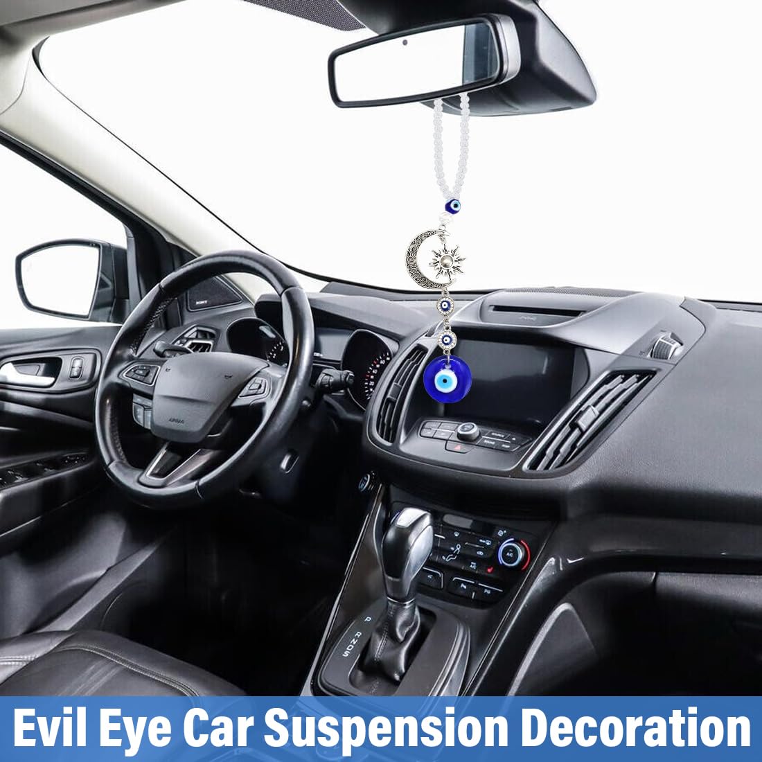 Ciondolo a forma di malocchio per auto, con ciondolo a forma di occhio blu malvagio per specchietto retrovisore auto, con perline e perline per protezione (classico malocchio malvagio d'occhio