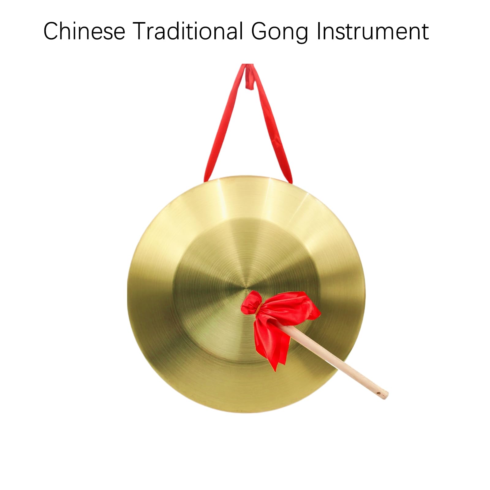 unitedessentialgoods 2 Pack Gong Instrument, 12.6 Inch Chinese Traditional Percussion Instrument Copper Gong for Celebration, Party, Festivals Office with Beater and Red Hanging Ribbon 5