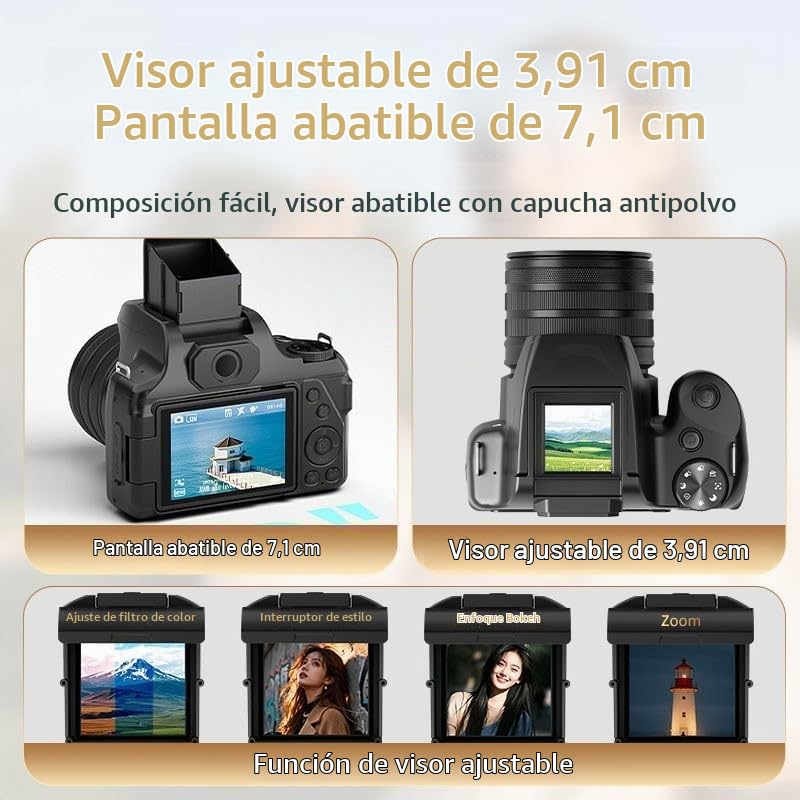 Cámara digital, 68MP con pantalla abatible, zoom 28X, visor de video 4K, cámara réflex digital de alta definición, accesorios de fotografía para vlogging (cámara)