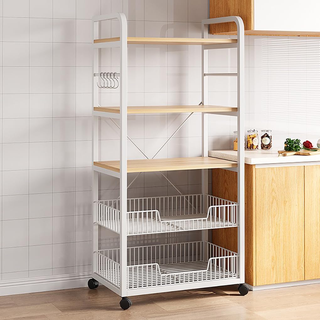 LEDIN Kitchen Storage Rack - Freestanding Multi-Layer Vegetable and Fruit Shelf, Multi-Functional Storage Shelf for Oven, Microwave, and Cookware (5 Floors)