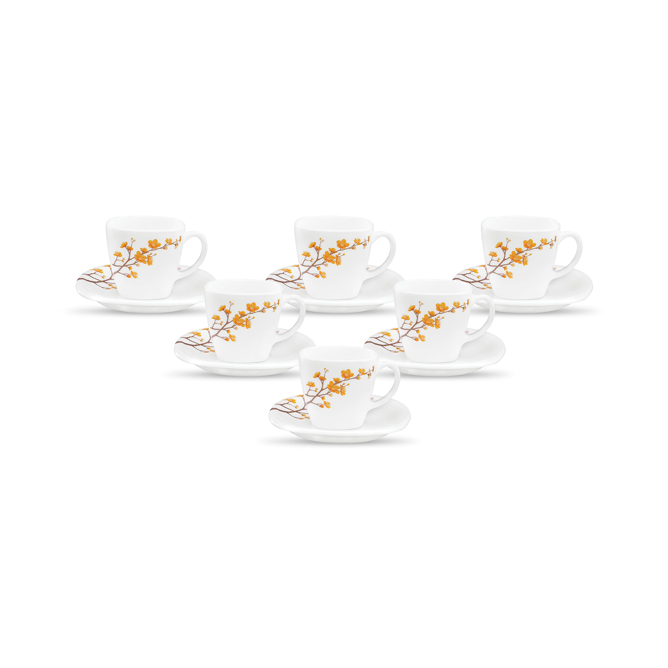 La Opala Diva, Quadra Collection, Opal Glass Cup & Saucer Set 12 pcs, Summertide, White