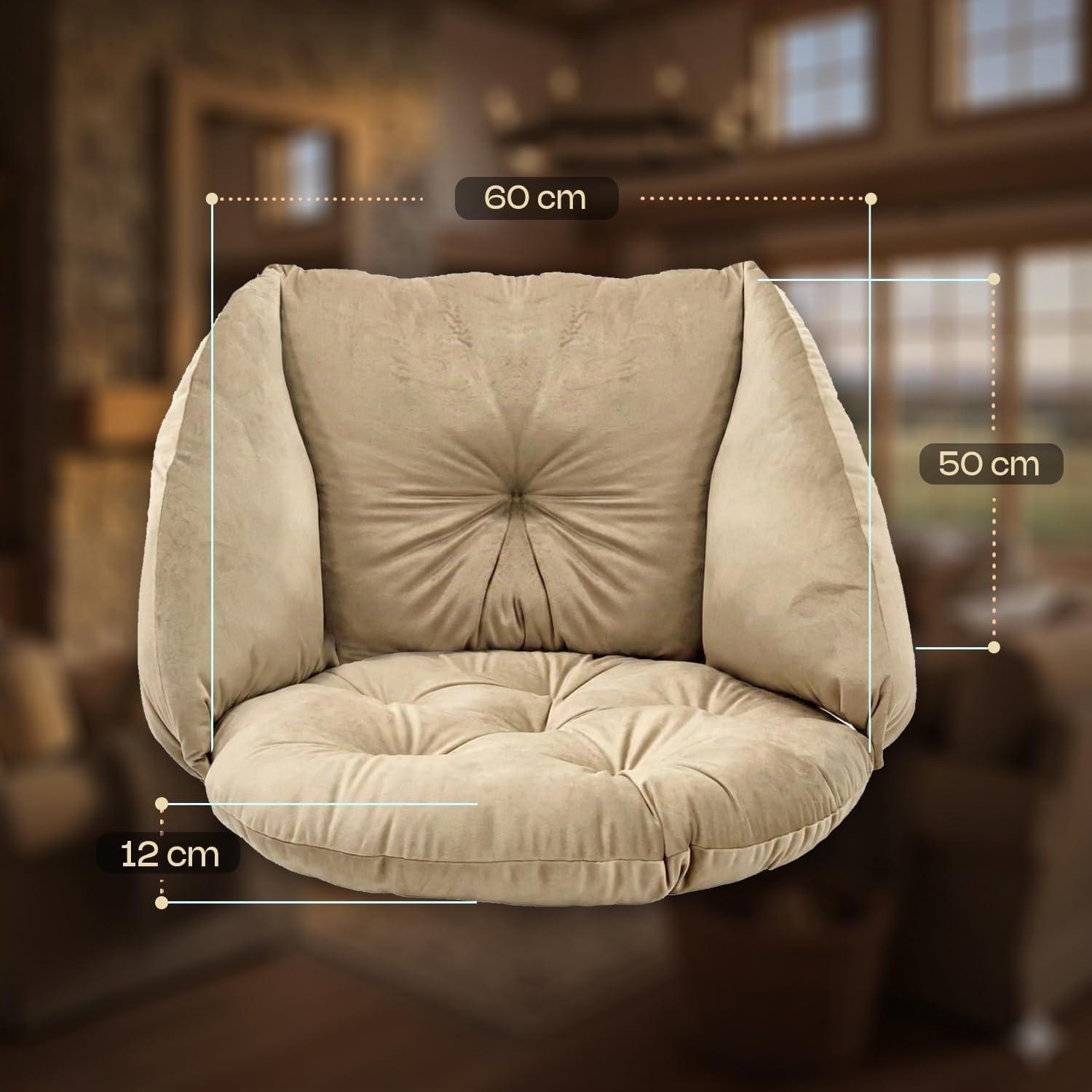 SuperKissen24. Kissen für Hängesessel, Hängestuhl - Runde Sitzkissen mit Silikonfaser - Kissen für Hängeschaukel aus Samtstoff - Hängesitz - Indoor & Outdoor - Dekokissen für Allergiker - Beige