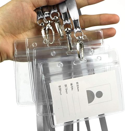 Miniatura 28 de Cordón con soporte para identificación, 50 unidades, impermeable, para placa de identificación, soporte para tarjeta de identificación y 50 cordones