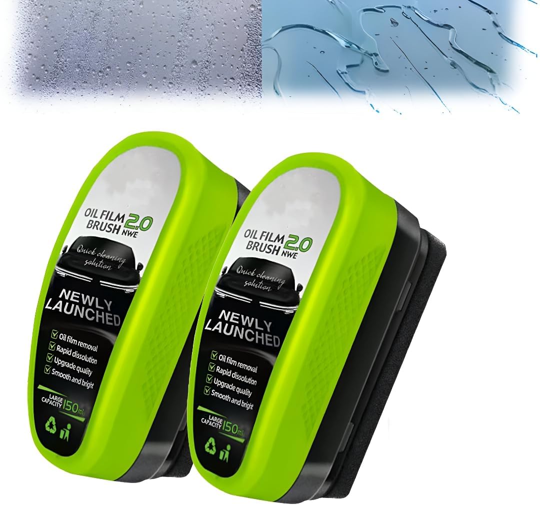 pack of 2 car oil film cleaning brush with intergrated cleaner glass oil film remover sponge brush oil film cleaning brush, windshield oil film brush scrubber, improves wiper performance (pack of 2)
