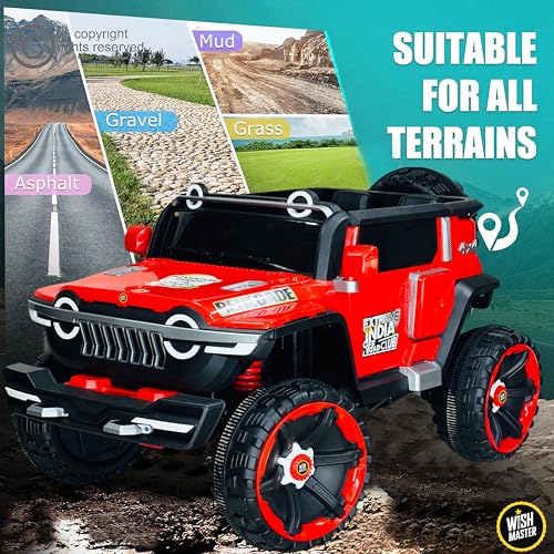 Image of Wishmaster Big Size 1166 Kids Jeep Ride On Car | Electric Battery Operated EV for 2-10 Year Boys & Girls | Remote Control + Steering + Mobile App | 4 Motor Drive, LED Lights, Bluetooth Music